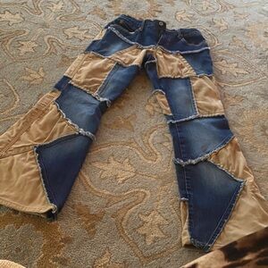 Lazer Jeans Patchwork Denim and Tan Pants $50 size 3